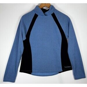 Vintage LL Bean Women's Small Blue Black Thermal Pullover Performance USA Made